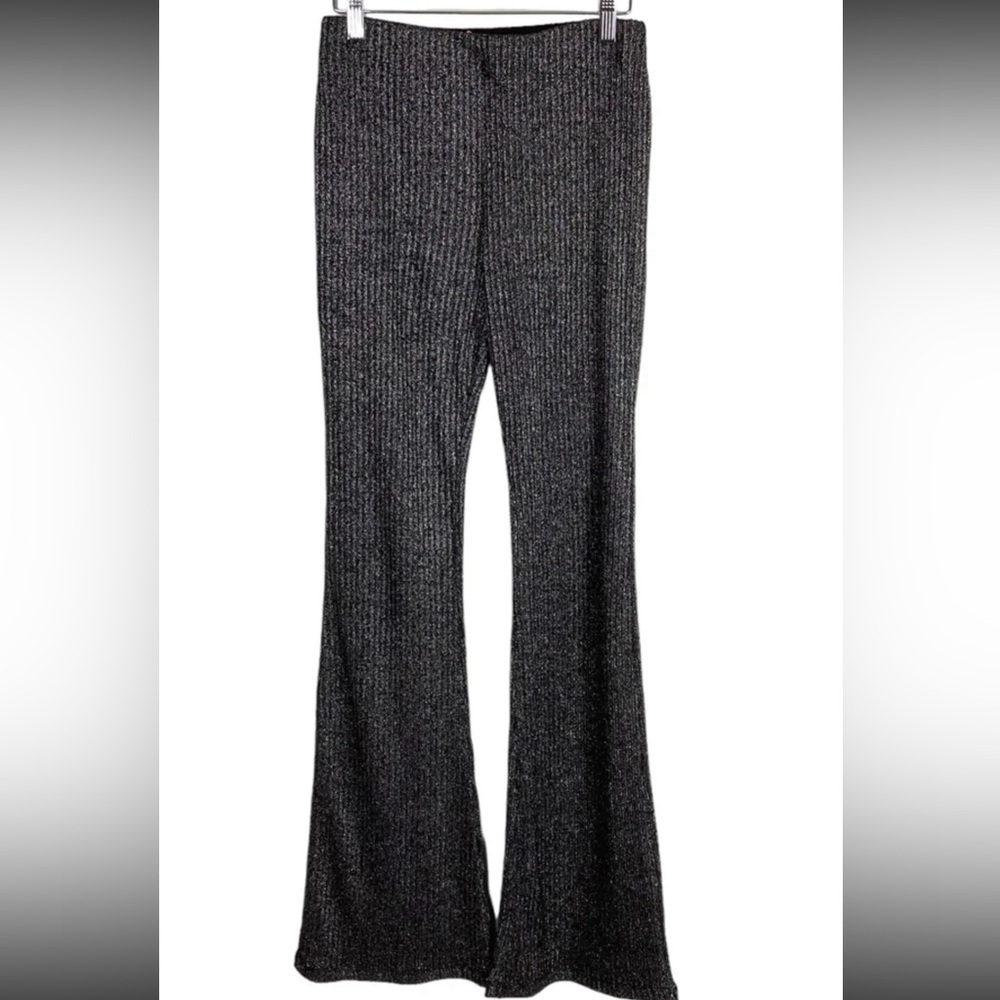 NWOT Zara Trafaluc Black and Silver Metallic Ribbed Pants Size Small